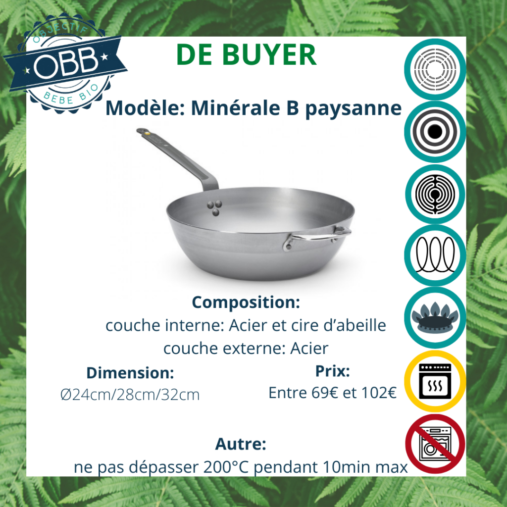 Poêle minérale B paysanne, poêle en acier De Buyer avec poignée et anse fixes. Compatible avec tous types de feux. Incompatible cependant avec le lave vaisselle.