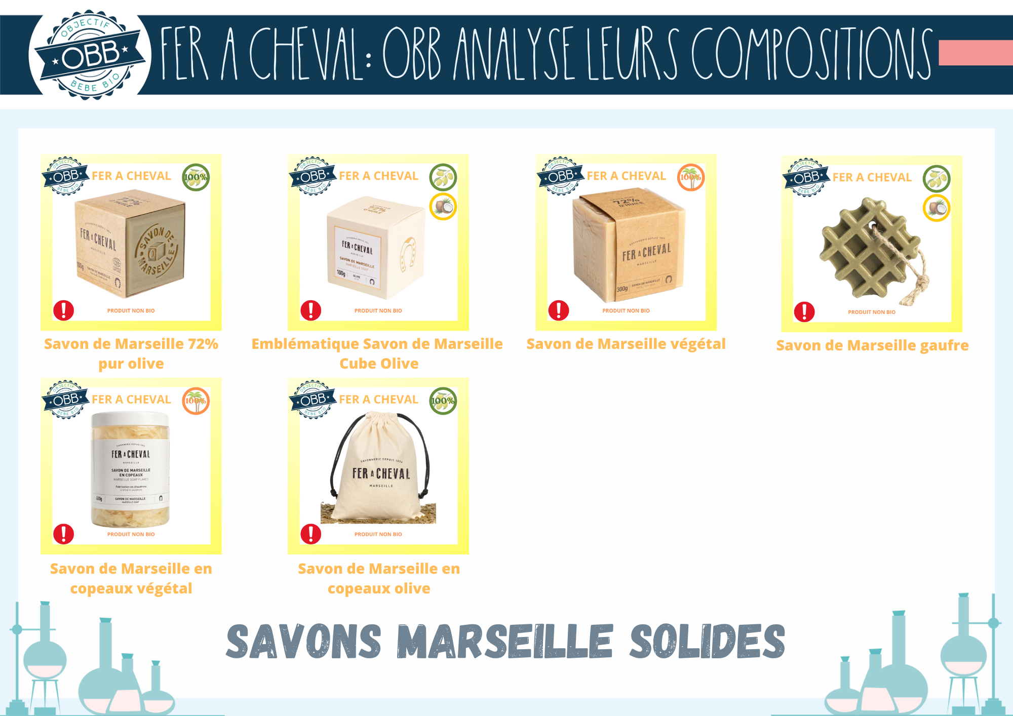 Cubes et copeaux de savon de Marseille non bio  de la marque Fer à cheval